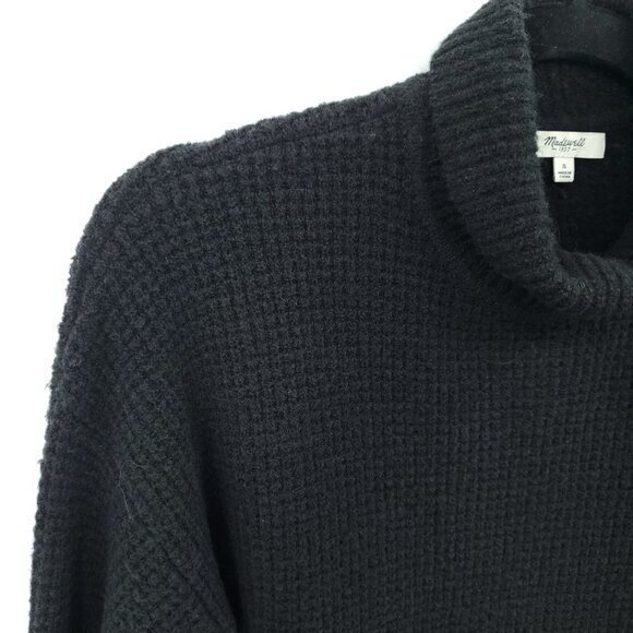 Madewell Merino Wool/Alpaca-Blend Waffle Knit Mock/Turtleneck Sweater S Black - Picture 7 of 15